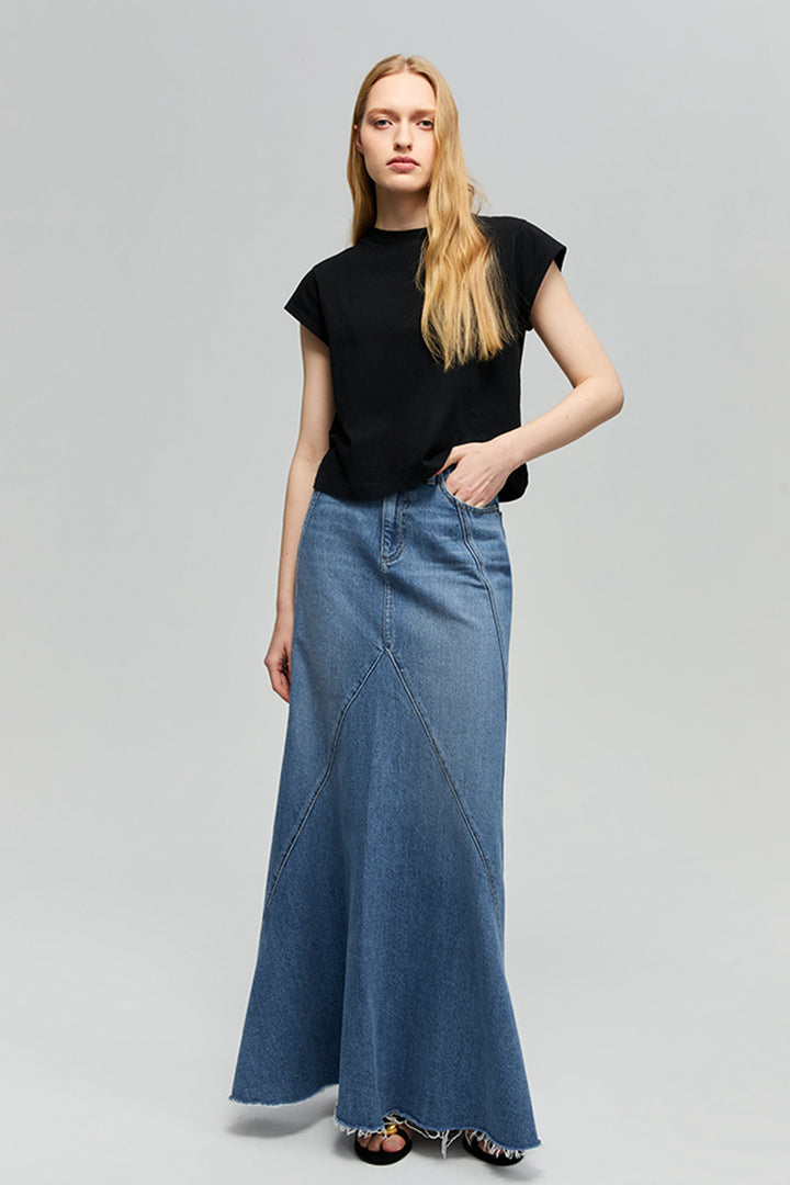 Hey Joanie Ocean Wave Denim Skirt
