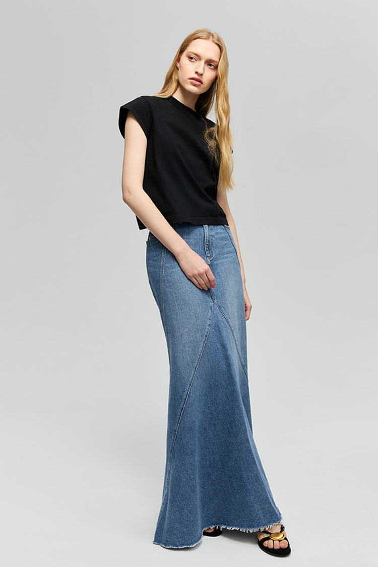 Hey Joanie Ocean Wave Denim Skirt