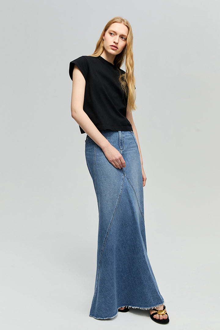 Hey Joanie Ocean Wave Denim Skirt