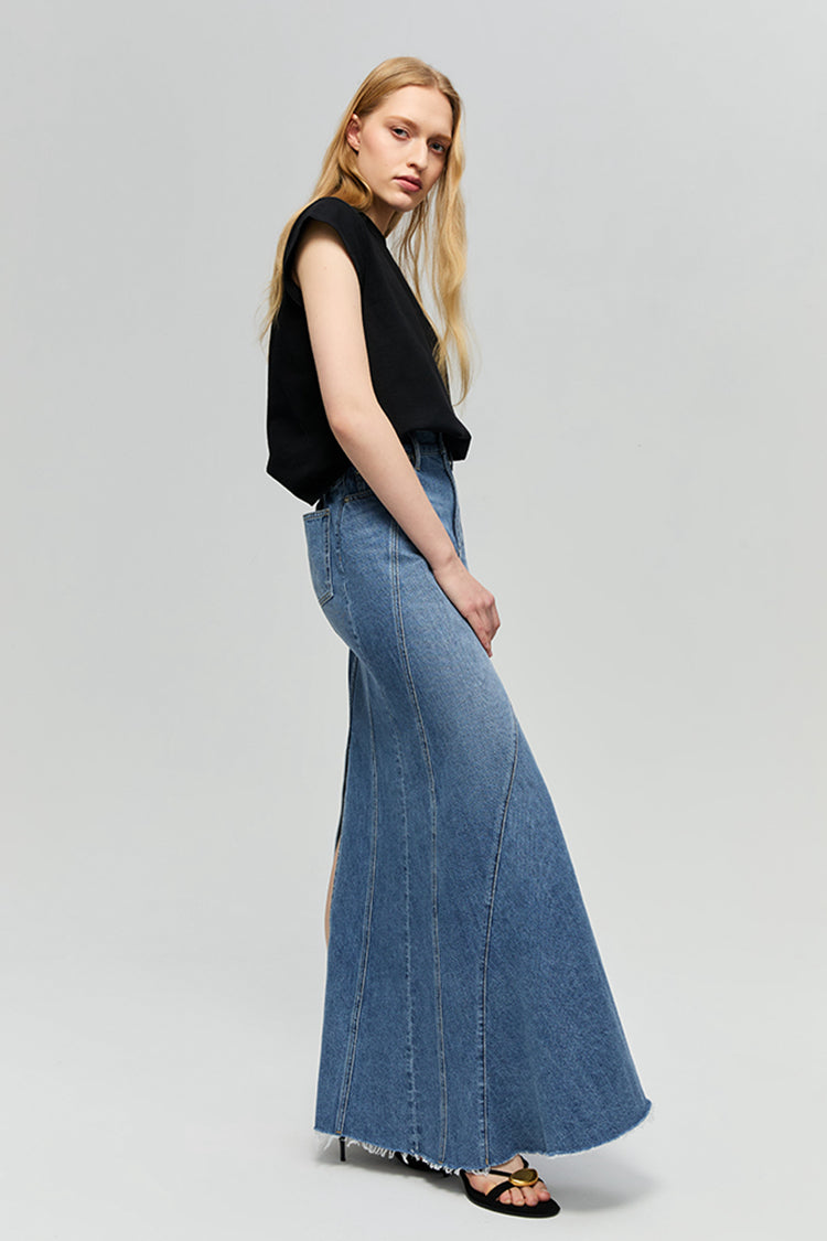 Hey Joanie Ocean Wave Denim Skirt