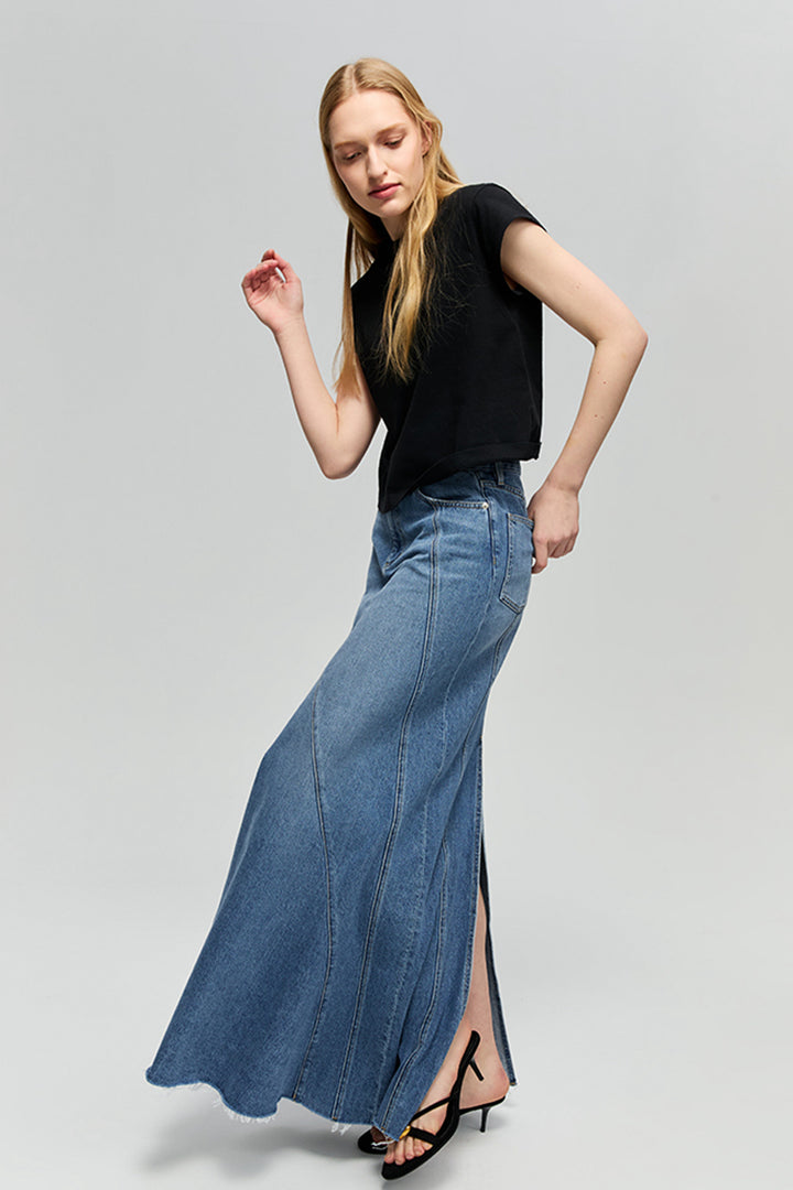 Hey Joanie Ocean Wave Denim Skirt