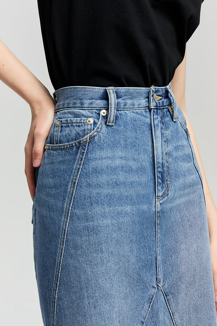 Hey Joanie Ocean Wave Denim Skirt