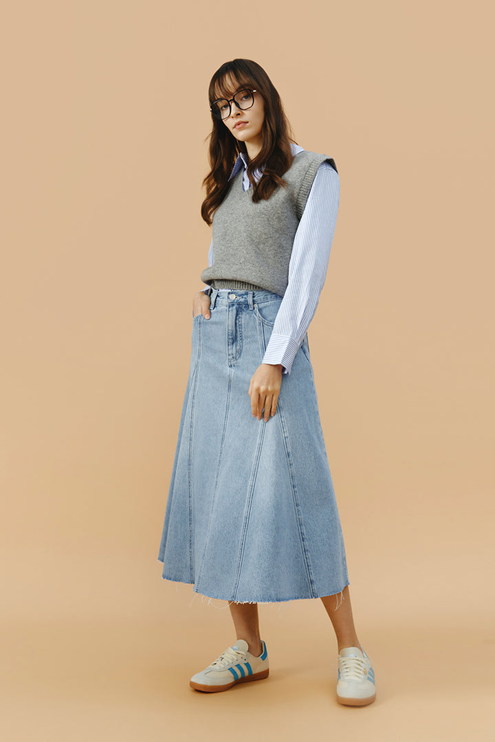 Hey Joanie Monica Swing Denim Midi Skirt