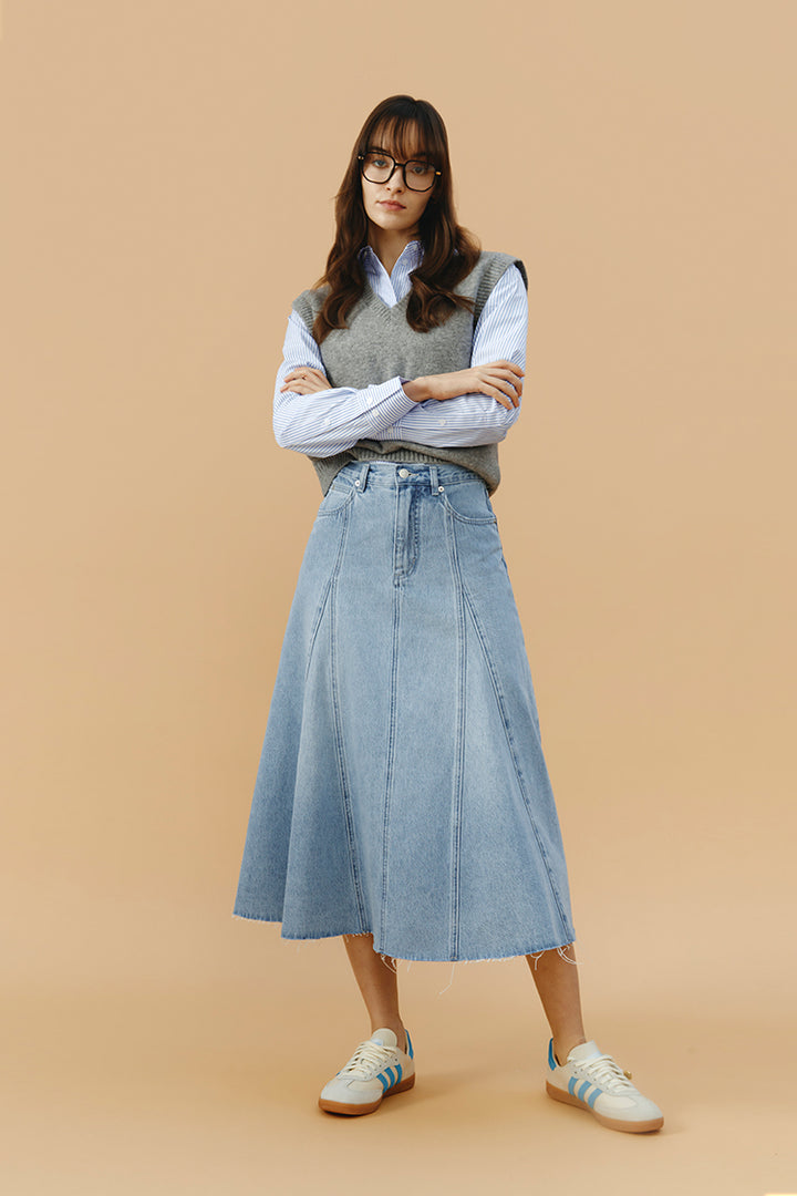 Hey Joanie Monica Swing Denim Midi Skirt