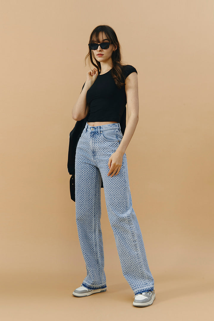 Hey Joanie Coney Island Whitefish Tweed Wide Jeans