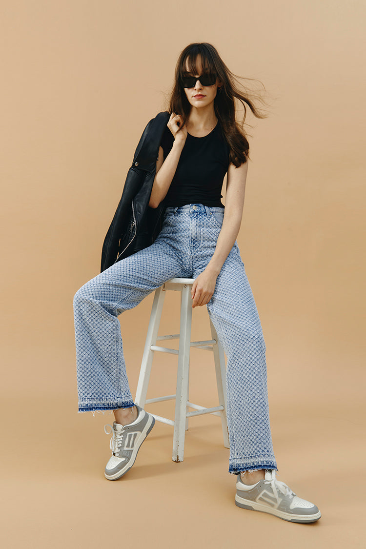 Hey Joanie Coney Island Whitefish Tweed Wide Jeans