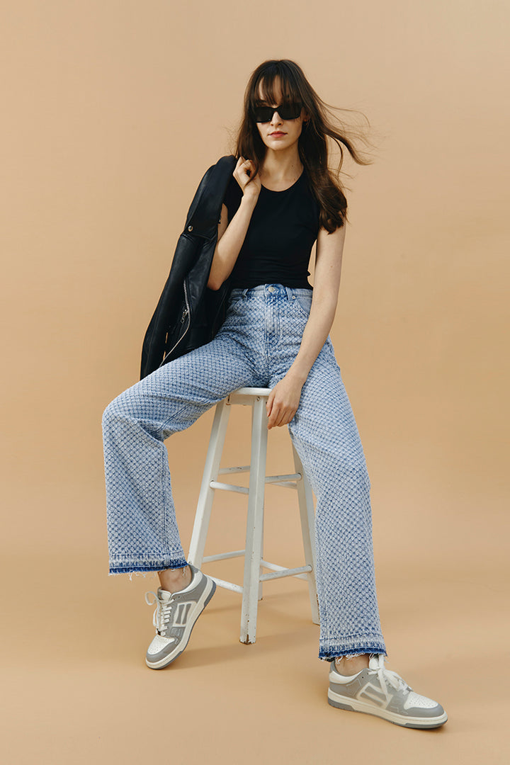 Hey Joanie Coney Island Whitefish Tweed Wide Jeans