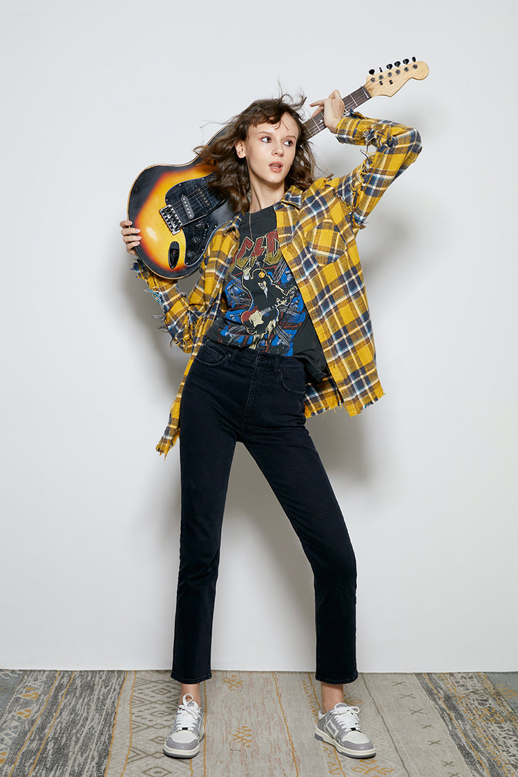 Hey Joanie Two Shots High Rise Straight Crop Jeans